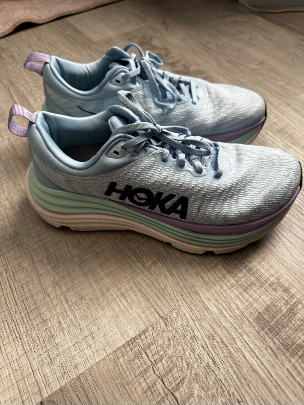 Hoka Women's Pale Blue Athletic Running Shoes with Purple & Mint Accents